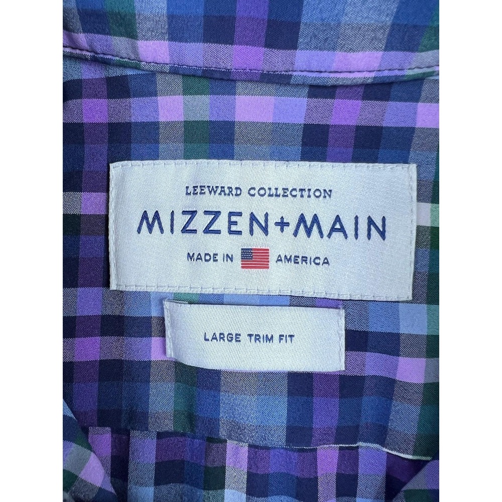 Mizzen+Main Leeward Dress Shirt Mens Large Blue Plaid Trim Fit Stretch USA LS - Picture 5 of 10